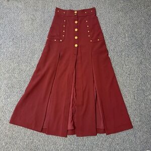 Style Mafia Burgundy Wool Blend Button Front Studded Maxi Skirt Womens Size M